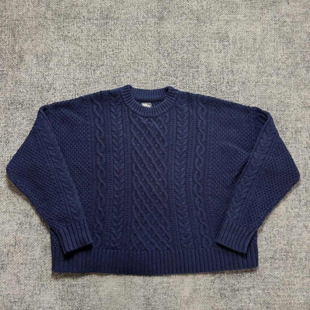 Eddie Bauer Cable Knit Sweater Womens 2XL Navy Blue Cotton Wool Blend Relaxed
